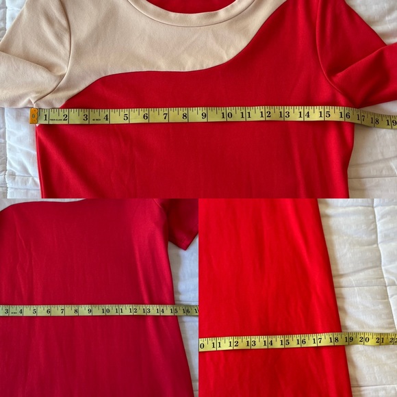 SOLD SONNET JAMES Red & Beige Abstract Swirl Short Sleeve Midi Play Dress Size S - Picture 14 of 16